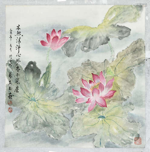 SU MEIYU: INK AND COLOR ON PAPER PAINTING 'LOTUS FLOWERS'