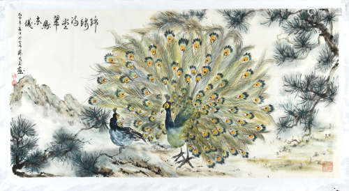 SU MEIYU: INK AND COLOR ON PAPER PAINTING 'PEACOCK'