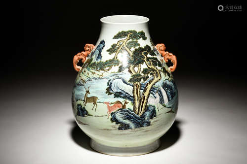 FAMILLE ROSE 'HUNDRED DEER' JAR