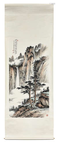 HUANG JUNBI: INK AND COLOR ON PAPER PAINTING 'MOUNTAIN SCENERY'