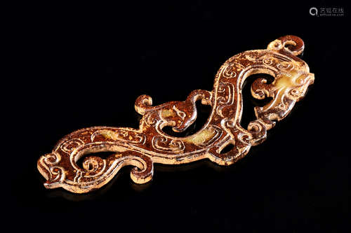 ARCHAIC JADE CARVED 'DRAGON AND PHOENIX' ORNAMENT