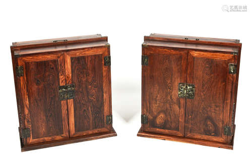 PAIR OF HUANGHUALI WOOD CARVED CABINETS