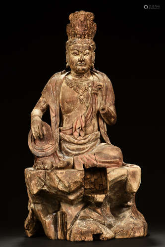 WOOD CARVED GUANYIN FIGURE