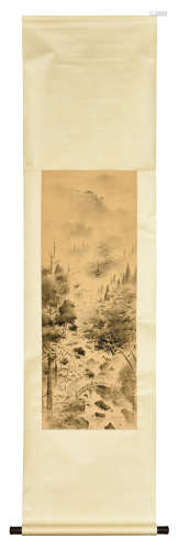 WANG ZHUAN: INK ON SILK PAINTING 'MOUNTAIN SCENERY'