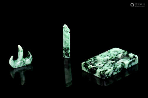 SET OF THREE JADE CARVED ORNAMENT