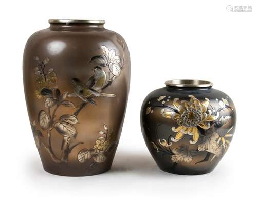 418. GROUP OF TWO JAPANESE METAL VASE