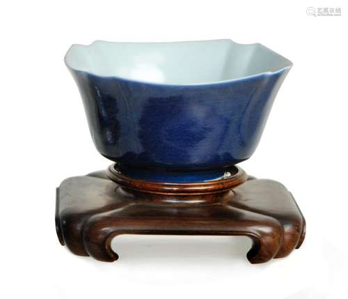 176. BLUE GLAZE BOWL WITH STAND; QING DYNASTY