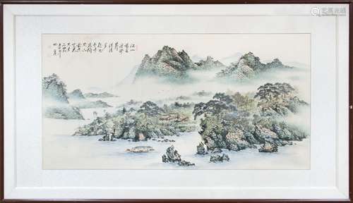 407. LARGE KOREAN RIVER MOUNTAIN PAINTING