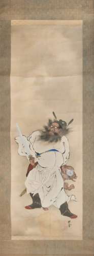 257. INK AND PAINT ON SILK SCROLL (ZHONG KUI AND DEMON)