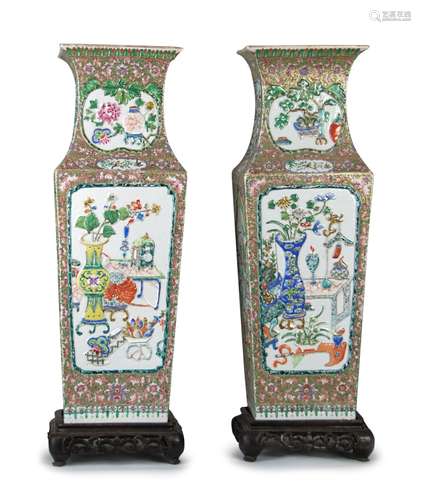 167. PAIR OF LARGE POLYCHROME VASES; QING DYNASTY