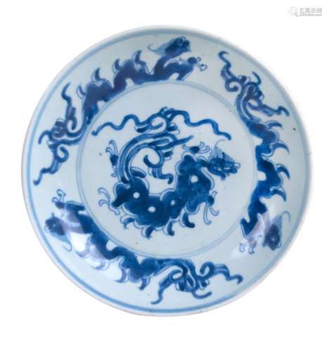 141. BLUE AND WHITE DRAGON PLATE
