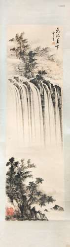 264. INK AND COLOR ON PAPER SCROLL: WATERFALL