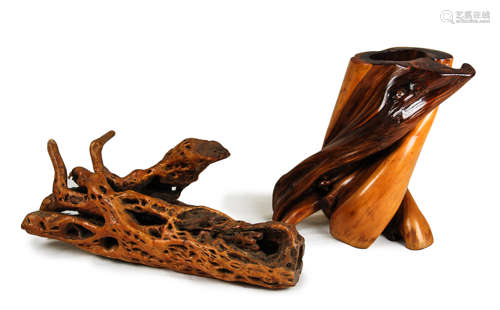 295. PAIR OF YELLOW WOOD CARVINGS