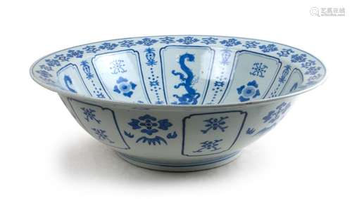 411. LARGE BLUE AND WHITE JAPANESE WATER BASIN