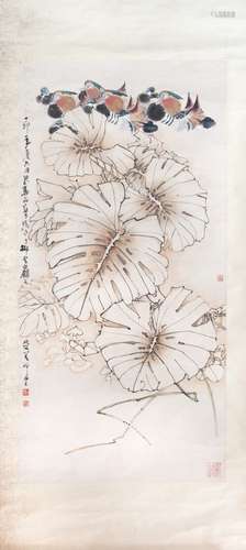 287. PAINT ON PAPER LEAVES AND BIRDS; ZHENG NAIGUANG