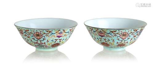 179. PAIR OF TURQUOISE GROUND BOWLS; DAOGUANG PERIOD