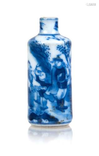 20. BLUE AND WHITE SNUFF BOTTLE; QING DYNASTY