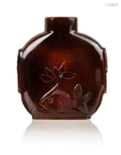 25. DARK AGATE CARVED SNUFF BOTTLE , QING DYNASTY