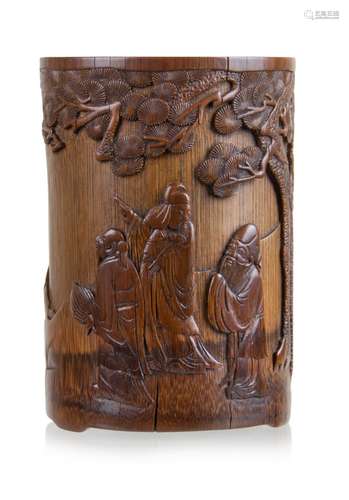 304. BAMBOO CARVED BRUSH HOLDER ( FU, LU SHOU)