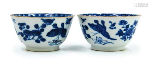 173. PAIR OF BUTTERFLY AND FLOWERS CUPS; QING DYNASTY