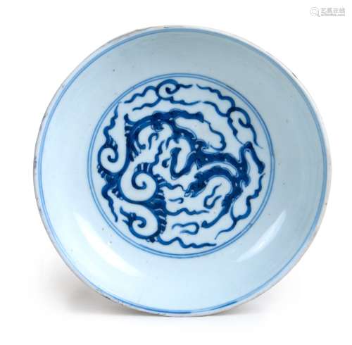 130. BLUE AND WHITE DRAGON IN CLOUDS PLATE