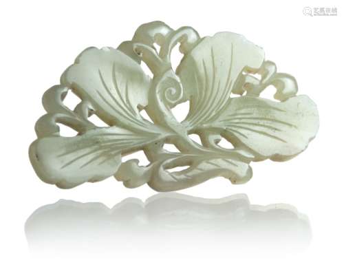 190. CARVED JADE IRIS PLAQUE