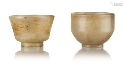 72. PAIR OF JADE CARVED WINE CUPS