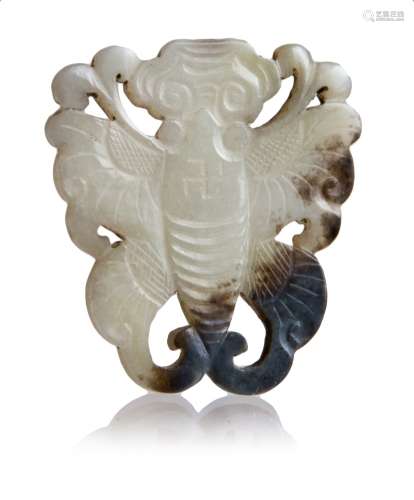 189. CARVED JADE MOTH WITH A LINGZHI MUSHROOM