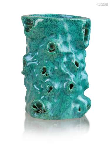 175. GREEN FLAMBE GLAZE CORAL SHAPE BRUSH POT