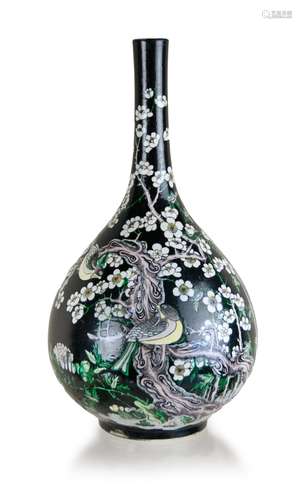 161. FAMILLE NOIRE DAN VASE WITH BLOSSOMS AND BIRDS