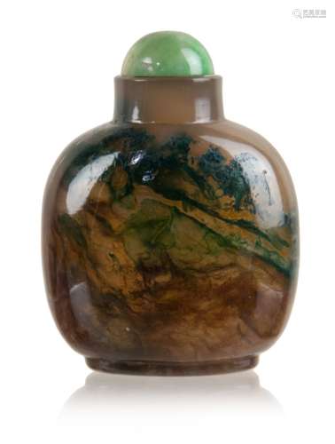 26. AGATE CARVED SNUFF BOTTLE (BLUE MOUNTAIN),QING