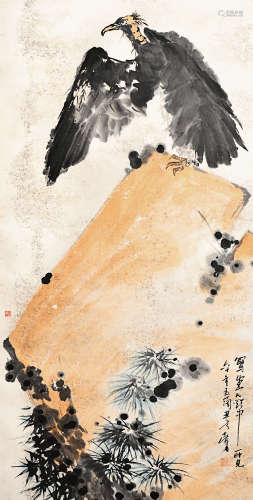 潘天寿 鹰石图 镜框 纸本