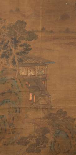 Zhao Mengfu Landscape Painting with Pavilion and figures