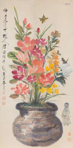 An Ink and Color on Paper of Flowers by Tang yun