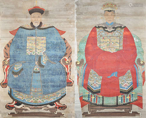 A Pair of Ancestor Portrait From Qing Dynasty