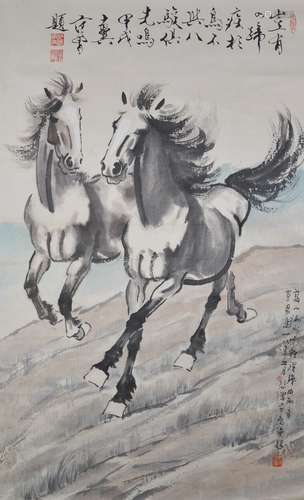 An Ink on Paper of Horses by Xu Bei Hong