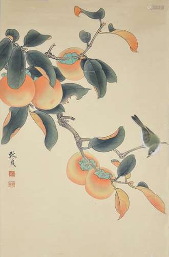 An Ink and Color on Paper of Bird and Tamatoes Yu Zhi Zhen