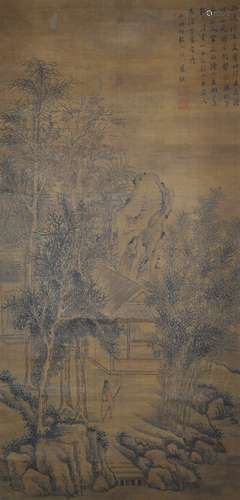 An Ink and Color on Paper of a Scholar and a Villa by Lan Ying (1585-1664)