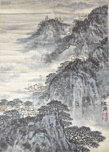 An ink on ppaper of landscapes by Song Wen Zhi