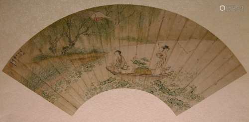 A fan painting of lotus picking by the Southern river