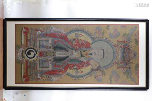 Framed Chinese portrait painting of a Taoist from Qing dynasty