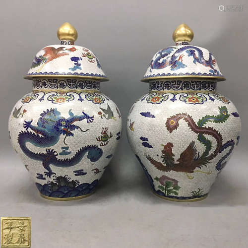 A PAIR OF JINGTAI MARK BRONZE CLOISONNE ENAMEL JARS