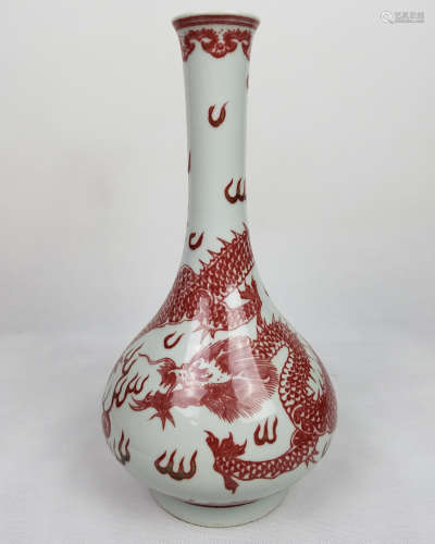 A QING RED UNDERGLAZED DRAGON VASE