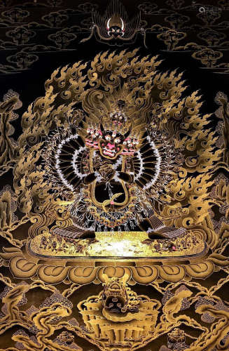 TOP LEVEL GOLD DECORATED BLACK THANGKA