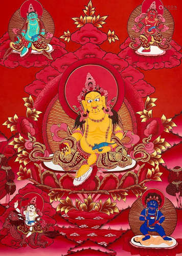 KATHMANDU PAINTER GOLD DECORATED RED THANGKA