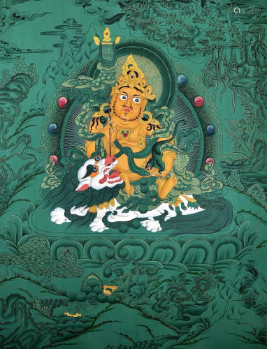 24K PURE GOLD DECORATED GREEN THANGKA