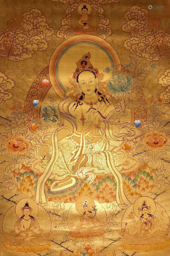 TOP LEVEL GOLD DECORATED HANDMADE THANGKA
