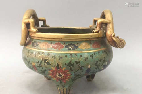 A XUANDE MARK BRONZE CLOISONNE ENAMEL INSENSOR