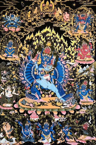 A BLACK GOLD THANGKA YAMANTAKA