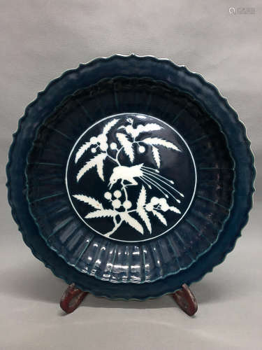 A DAMING XUANDE NIANZHI MARKALTAR BLUE PLATE, MING DYNASTY